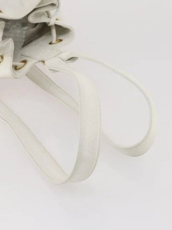 CHANEL Backpack Leather White Gold CC Auth gh1739 main image 12